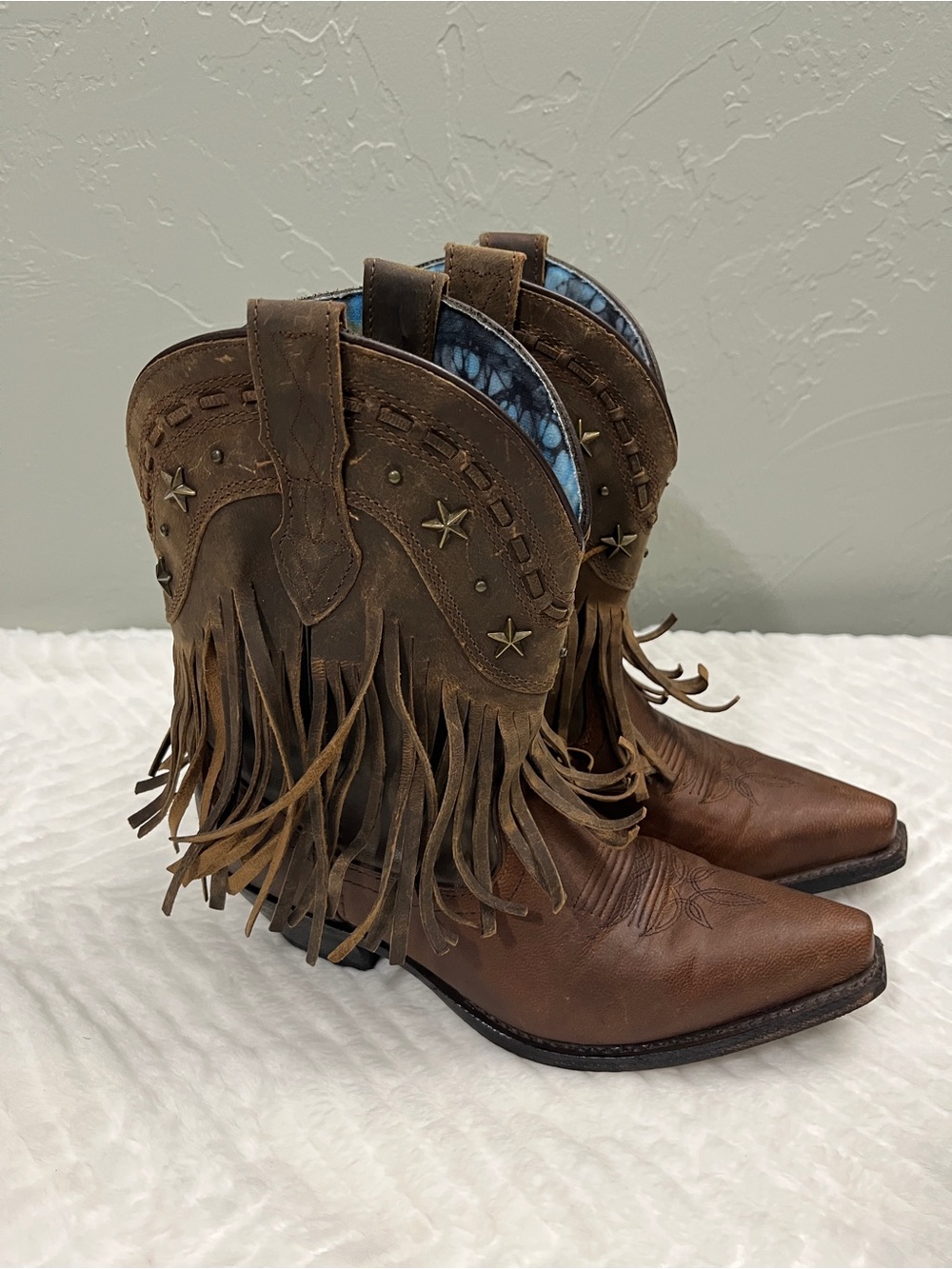 Dingo Hang Low Fringe Leather Short Heeled Women's Sz 8 Cowboy Boots Rodeo - Picture 5 of 12
